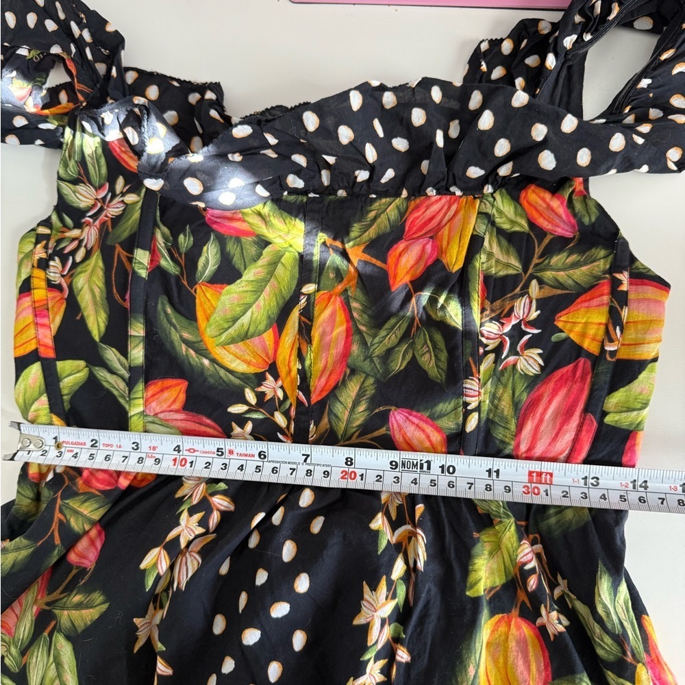 Farm Rio Tropical Floral Polka Dot Mini Dress S | Ruffle Strap Summer Vacation - Picture 11 of 13